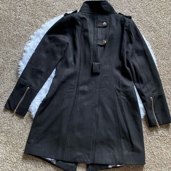 Guess Wool Blend Trench Coat Black Womens Size Medium - Picture 2 of 12